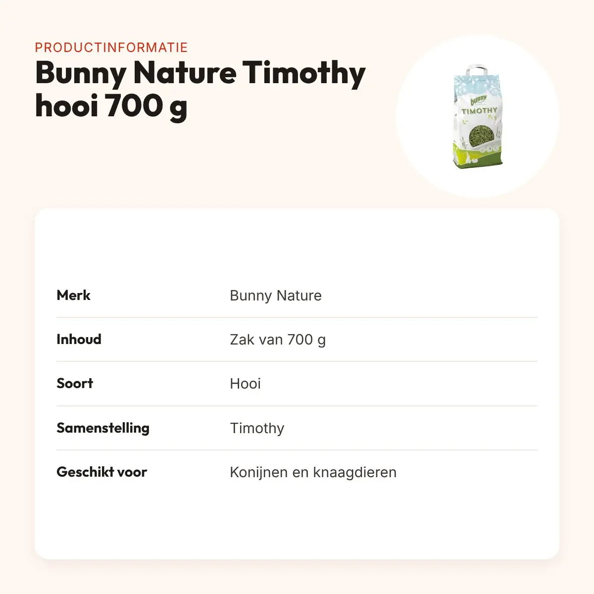 Bunny Nature Timothy hooi 700 g – ruwvoer voor konijnen en knaagdieren – productinformatie