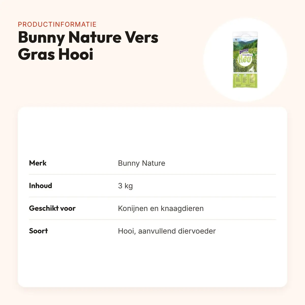 Bunny Nature Vers Gras Hooi 3 kg – voor konijnen en knaagdieren – productinformatie
