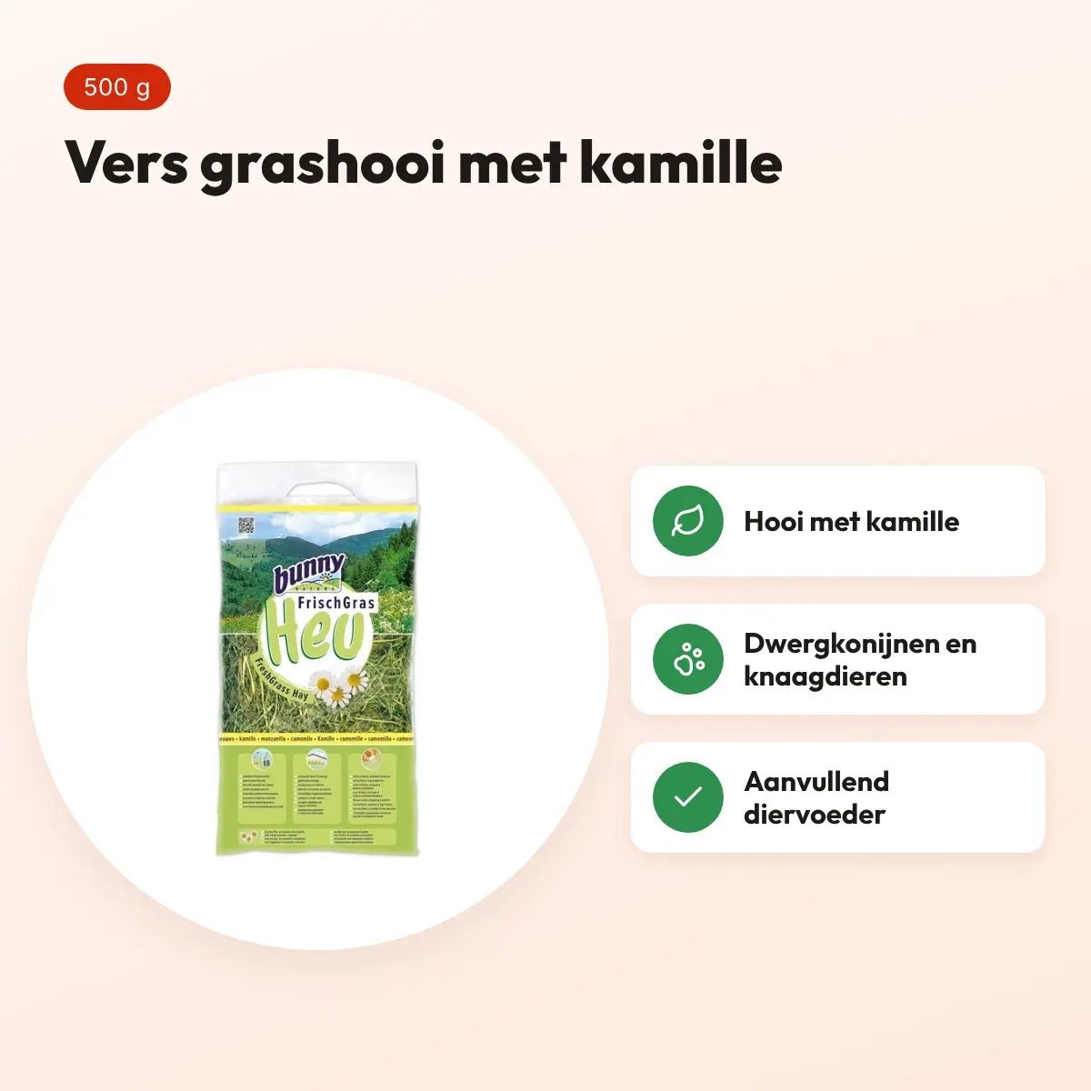 Bunny Nature vers gras hooi met kamille 500 g – knaagdieren – voordelen