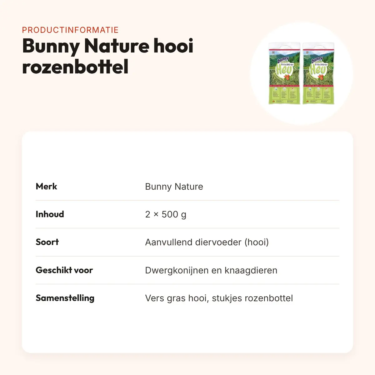 Bunny Nature vers gras hooi met rozenbottel 500 g – multipack 2 stuks – productinformatie