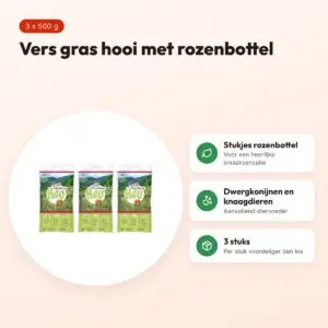 Bunny Nature vers gras hooi met rozenbottel 500 g – multipack 3 stuks – voordelen