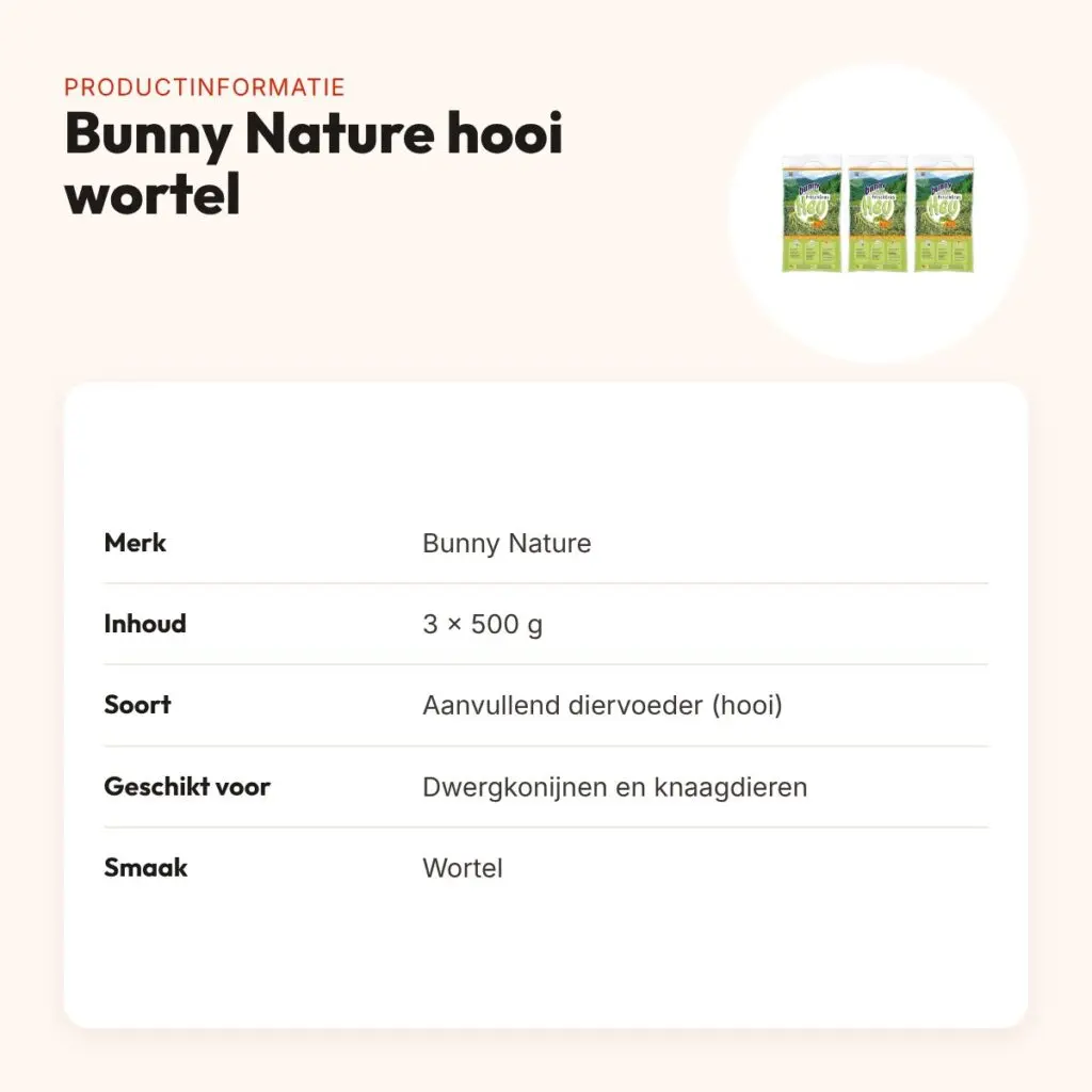 Bunny Nature vers gras hooi met wortel 500 g – multipack 3 stuks – productinformatie