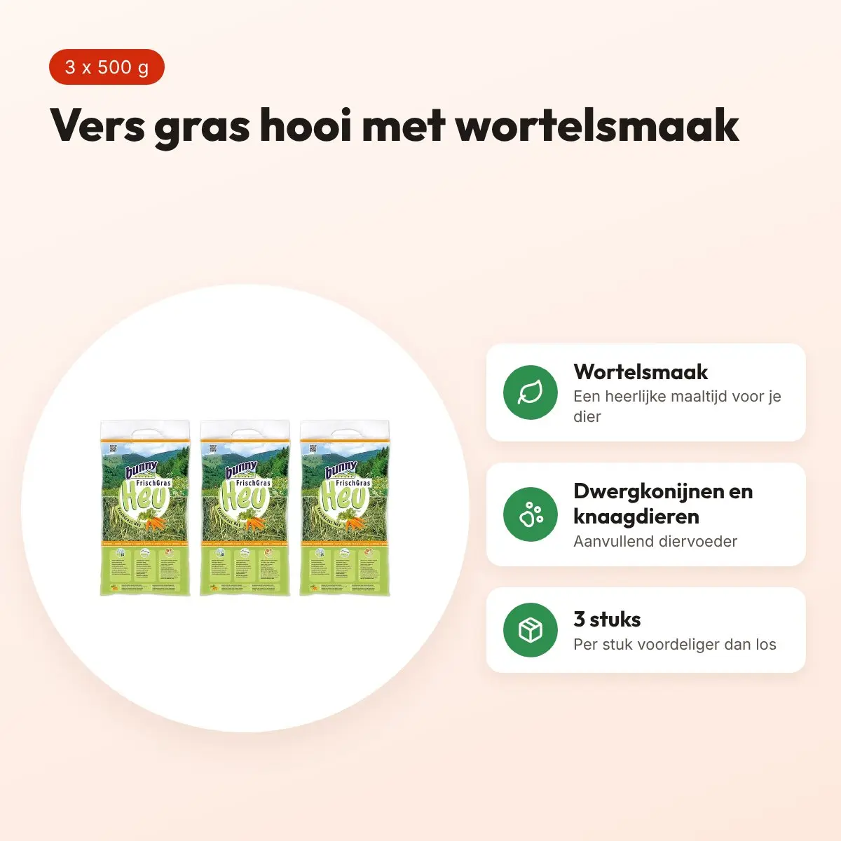 Bunny Nature vers gras hooi met wortel 500 g – multipack 3 stuks – voordelen