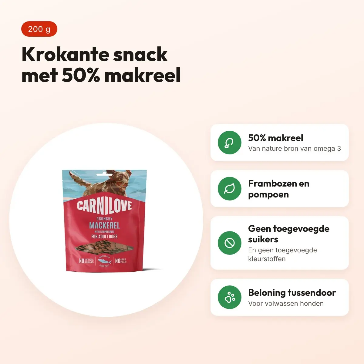 Carnilove hondensnack Crunchy makreel en framboos 200 g – graanvrij – voordelen