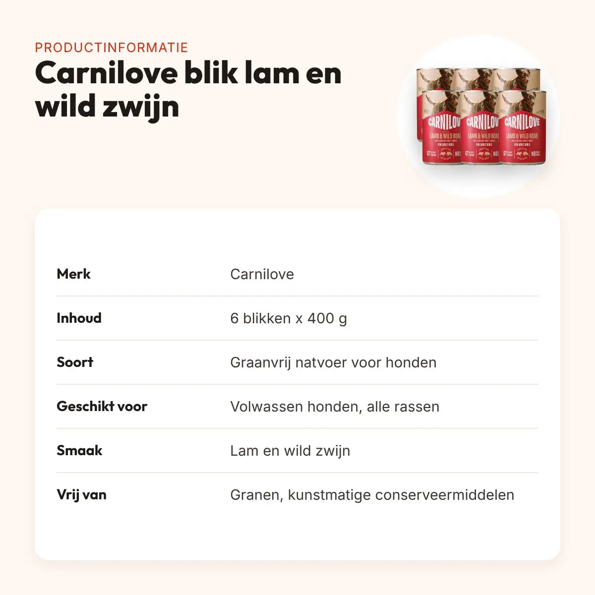Carnilove hondenvoer blik lam en wild zwijn 6 x 400 g – graanvrij – productinformatie