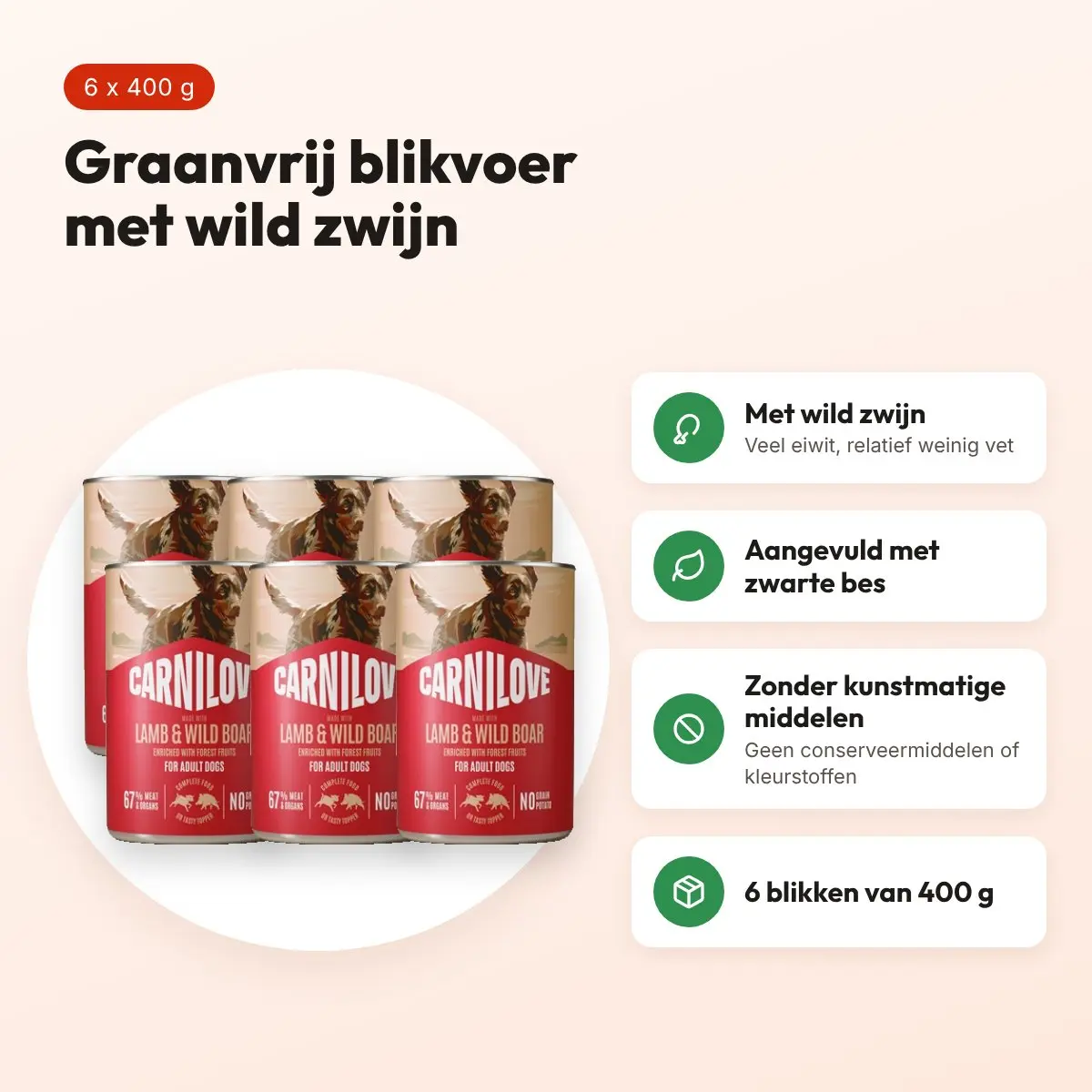 Carnilove hondenvoer blik lam en wild zwijn 6 x 400 g – graanvrij – voordelen