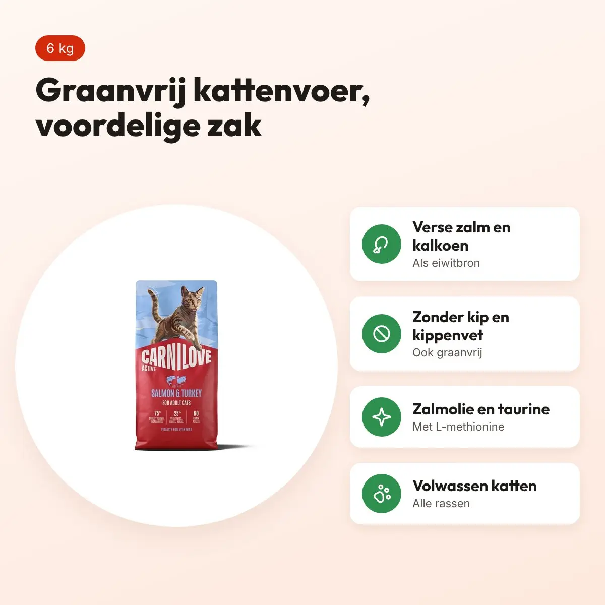 Carnilove kattenvoer Active Adult zalm en kalkoen 6 kg – graanvrij – voordelen