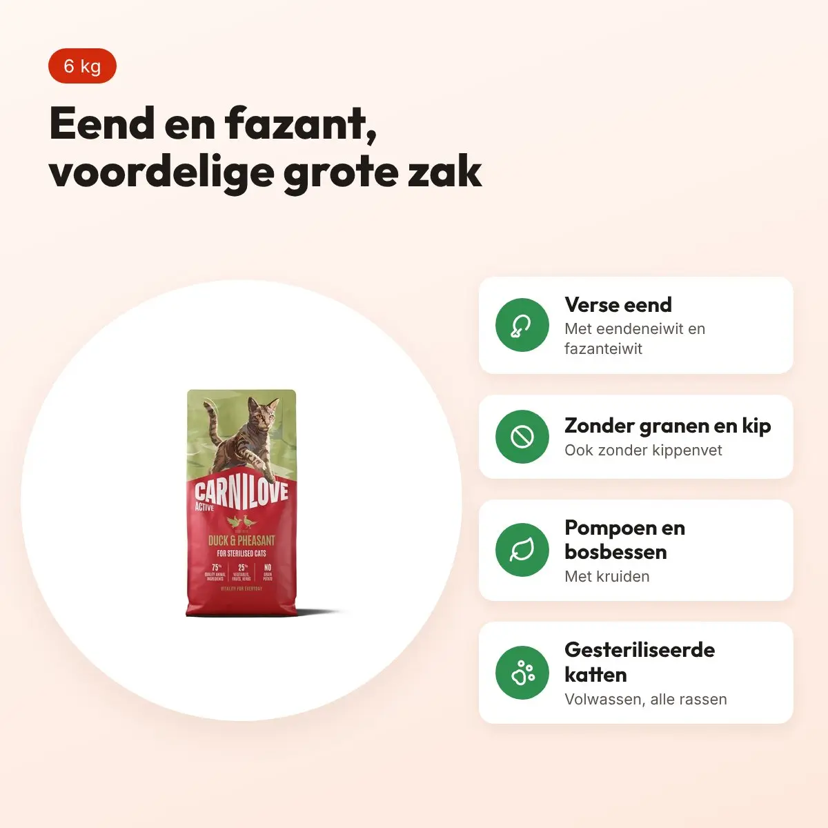 Carnilove kattenvoer Active Sterilised eend en fazant 6 kg – graanvrij – voordelen