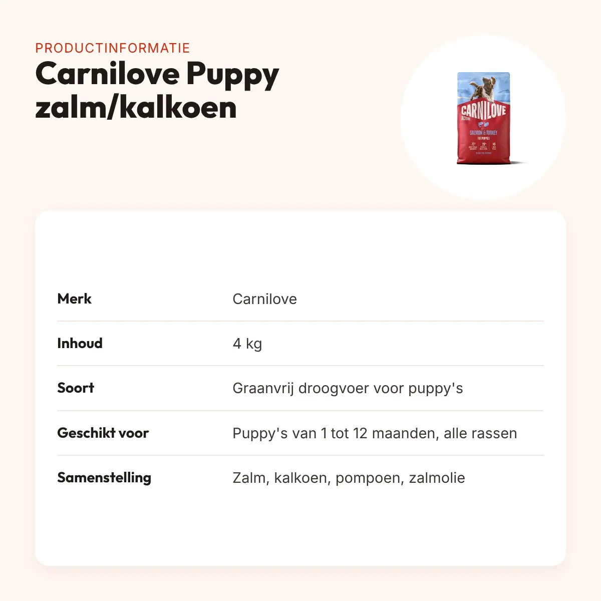 Carnilove puppyvoer Active Puppy zalm en kalkoen 4 kg – graanvrij – productinformatie