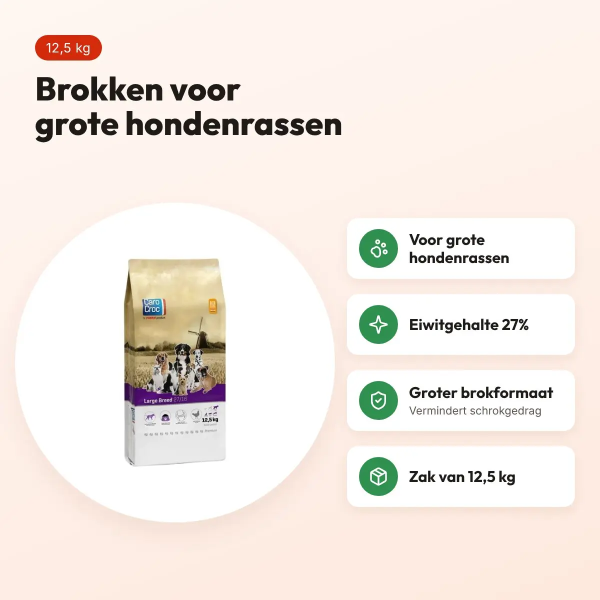 CaroCroc hondenvoer Large Breed 12,5 kg – eiwit 27%, grote rassen – voordelen