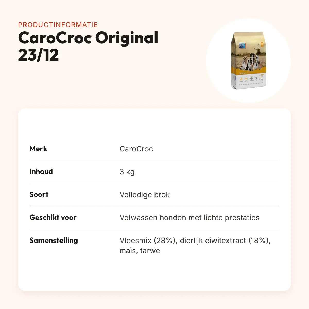 CaroCroc hondenvoer Original 23/12 3 kg – krokant, licht verteerbaar – productinformatie