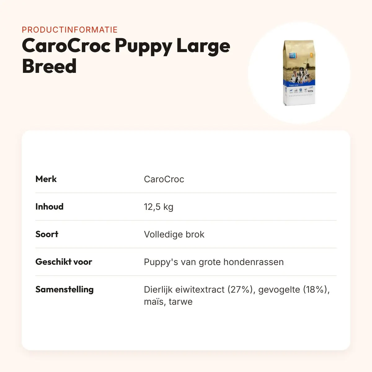 CaroCroc hondenvoer Puppy Large Breed 12,5 kg – grote rassen – productinformatie