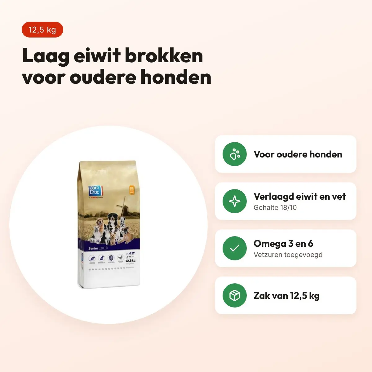 CaroCroc hondenvoer Senior Silver 18/10 12,5 kg – laag eiwit – voordelen