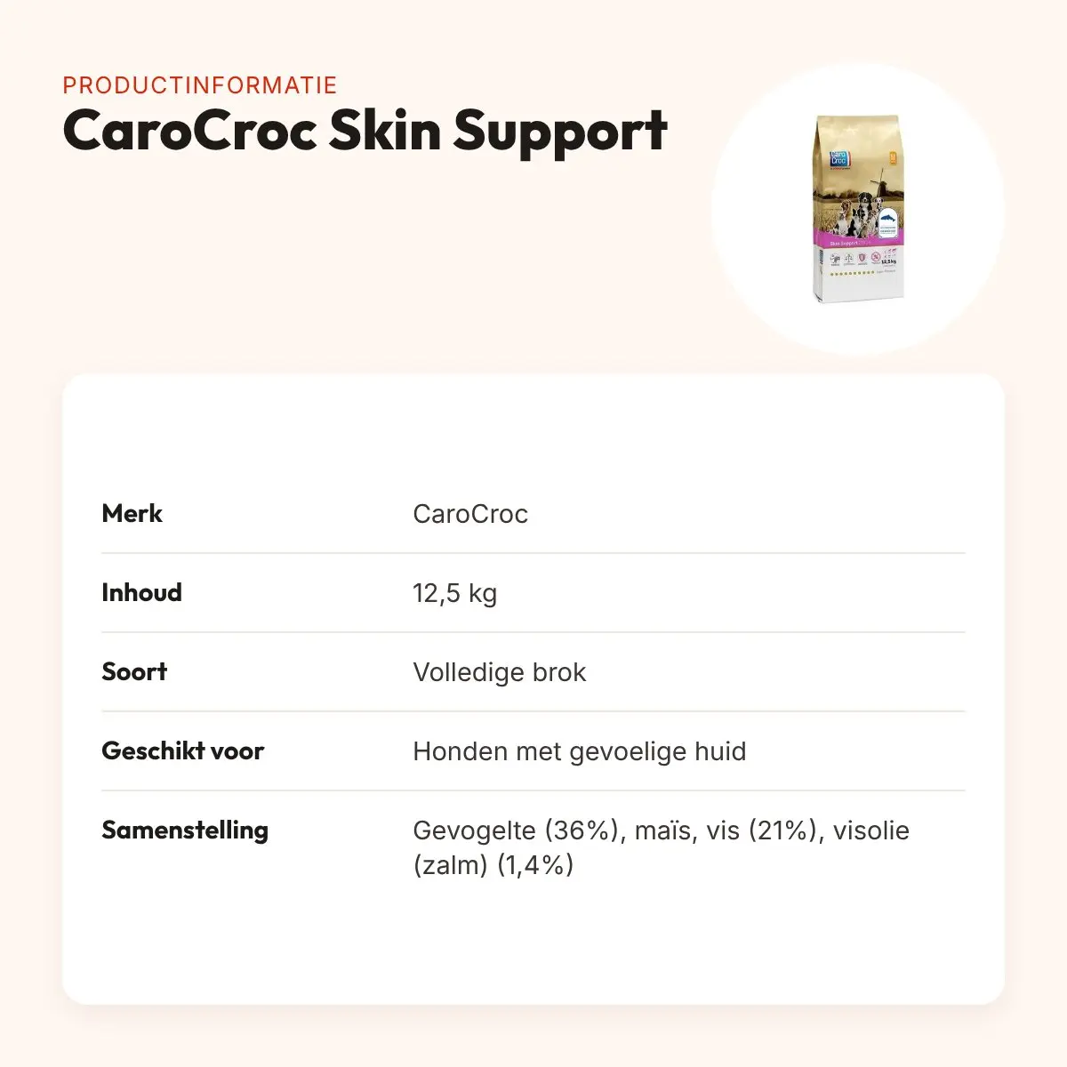 CaroCroc hondenvoer Skin Support 12,5 kg – zalm, huid en vacht – productinformatie