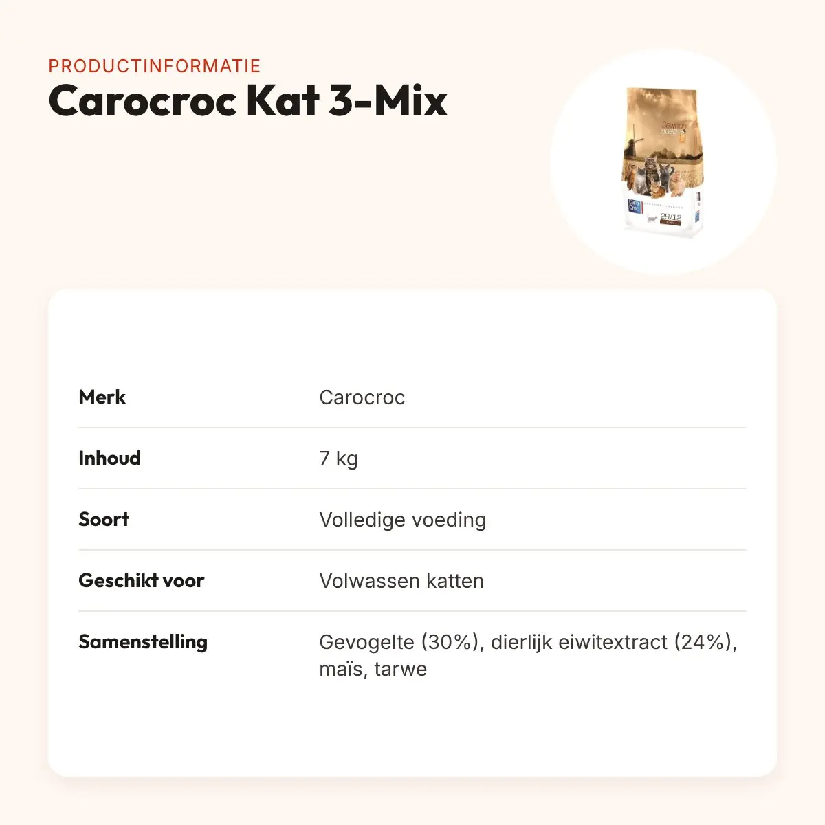 Carocroc kattenvoer 3-Mix 7 kg – kip en rund – productinformatie
