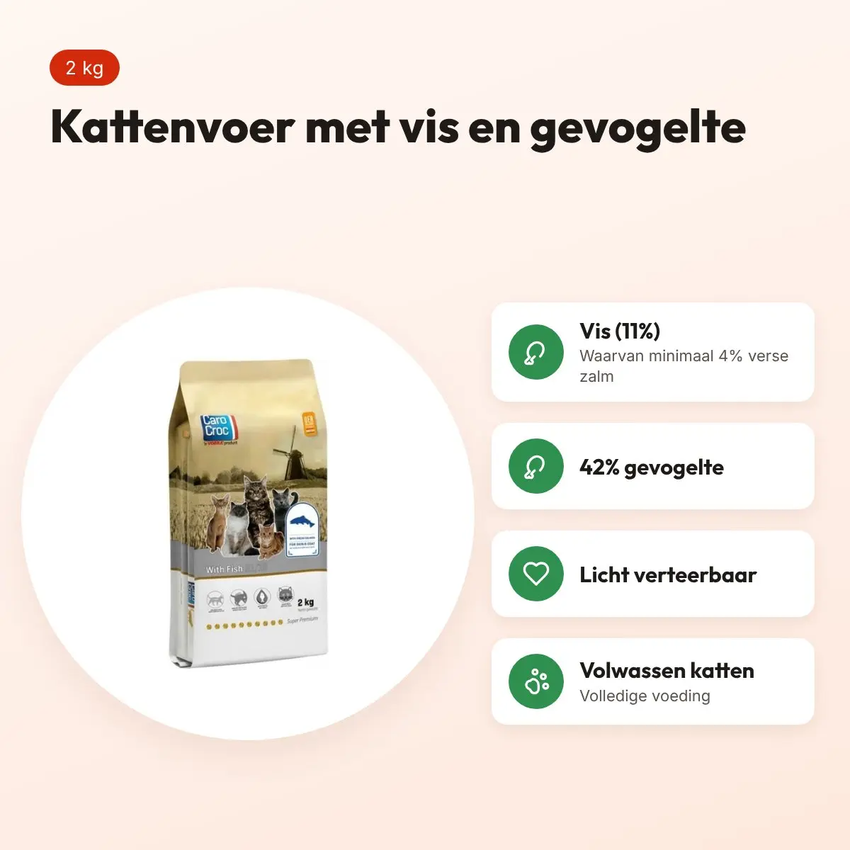 Carocroc kattenvoer Vis 2 kg – licht verteerbaar – voordelen