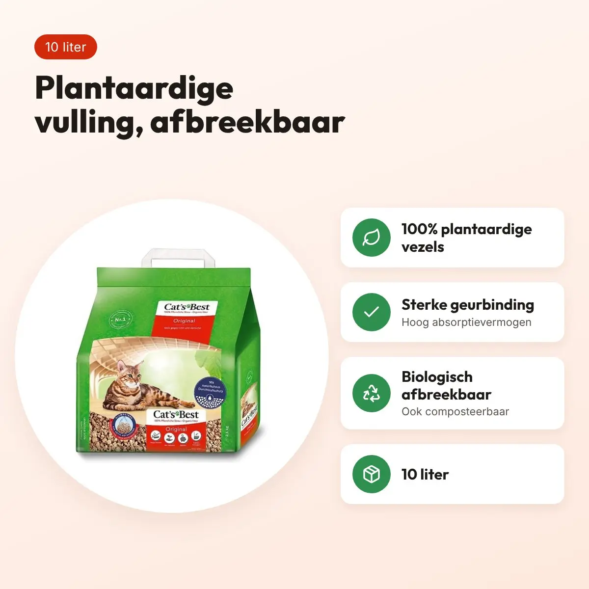 Cat's Best Oko Plus kattenbakvulling plantaardige vezels 10 liter – voordelen