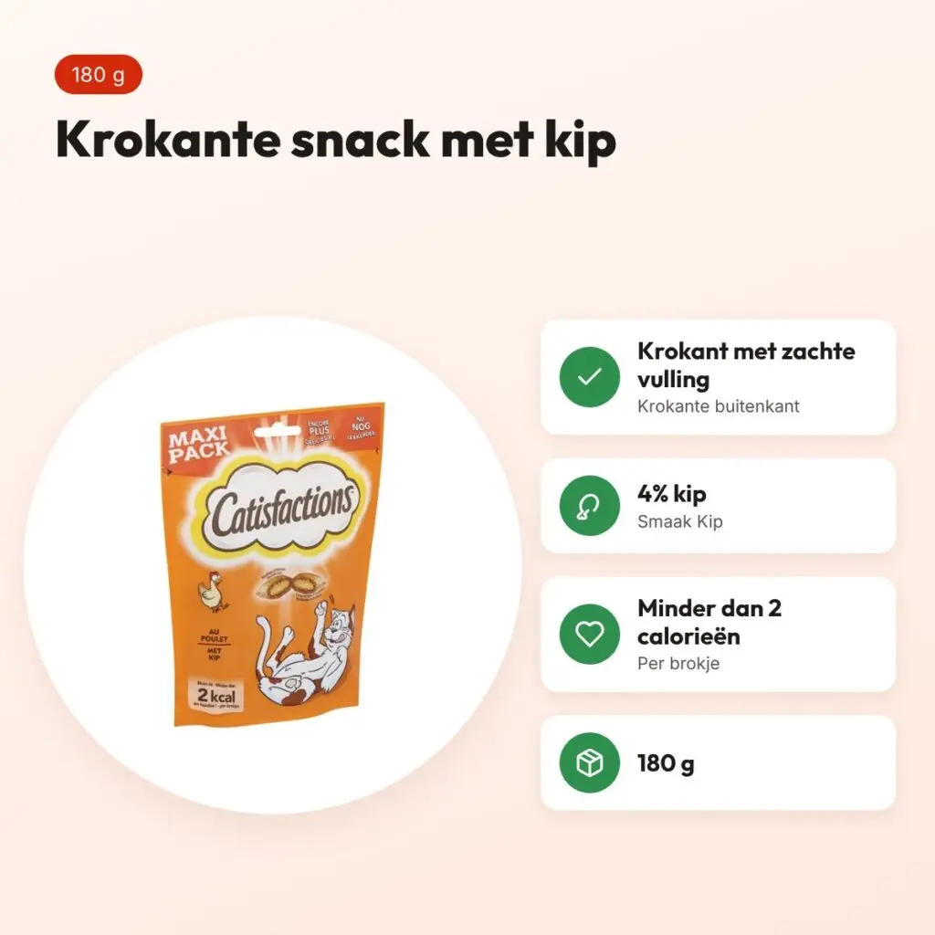 Catisfactions kattensnack kip 180 g – krokant met zachte vulling – voordelen