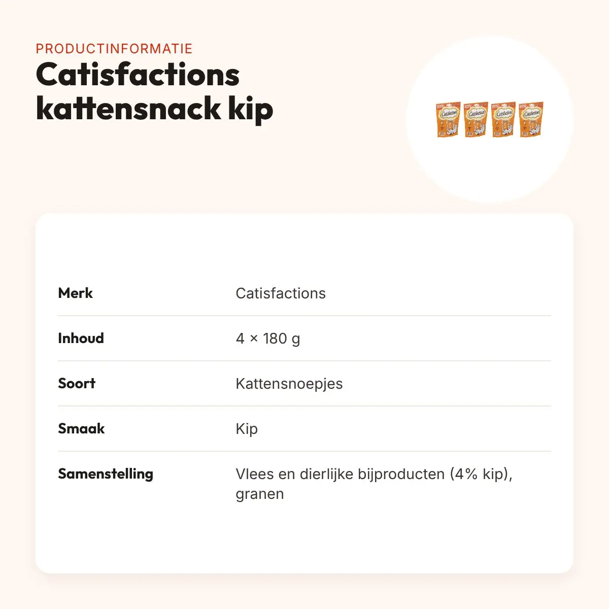 Catisfactions kattensnack kip 180 g – multipack 4 stuks – productinformatie