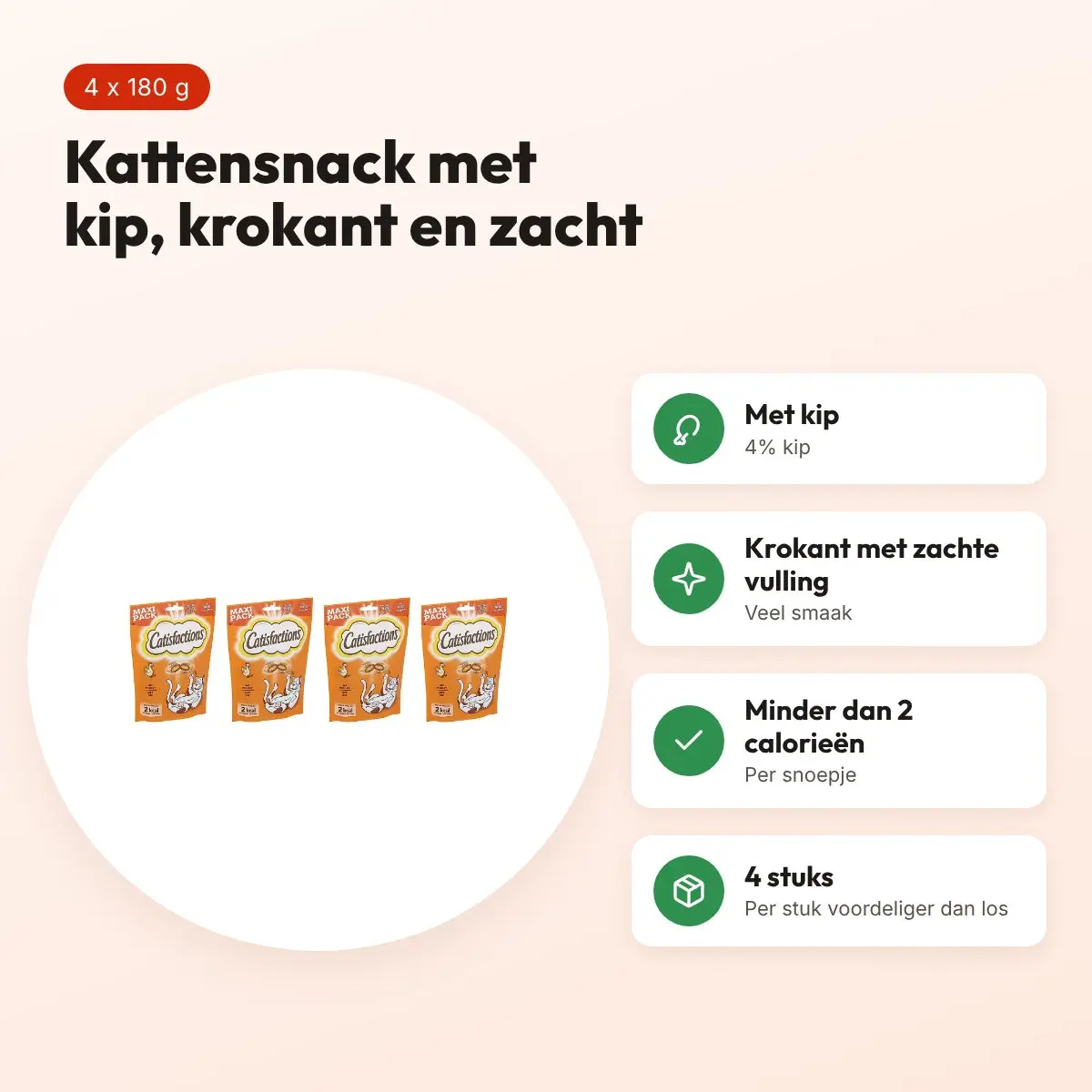 Catisfactions kattensnack kip 180 g – multipack 4 stuks – voordelen