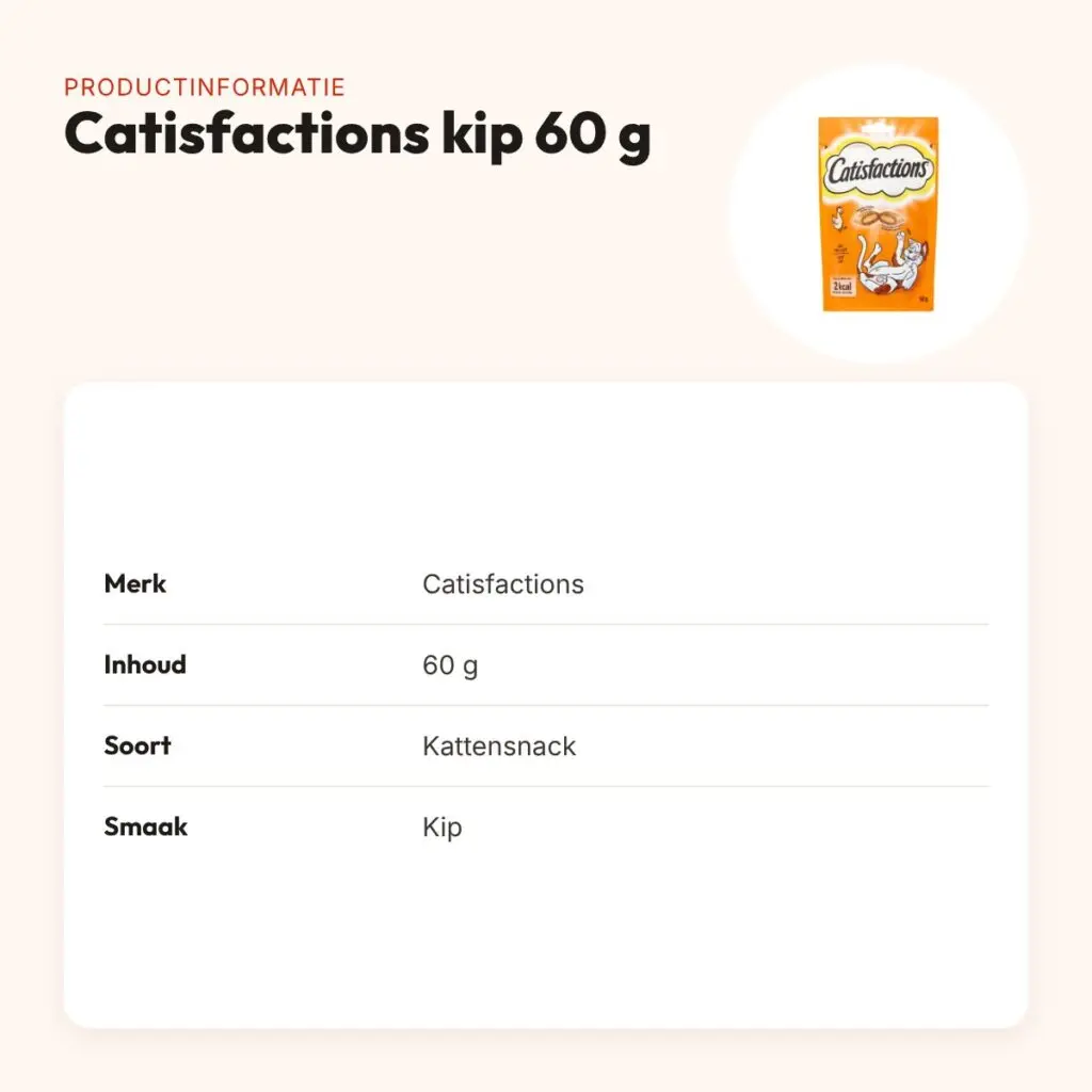 Catisfactions kattensnack kip 60 g – krokant met zachte vulling – productinformatie