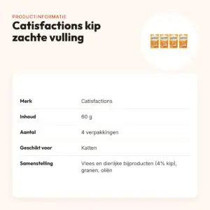 Catisfactions kattensnack kip met zachte vulling 60 g – multipack 4 stuks – productinformatie