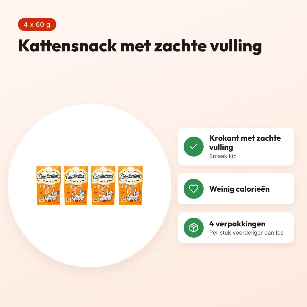 Catisfactions kattensnack kip met zachte vulling 60 g – multipack 4 stuks – voordelen