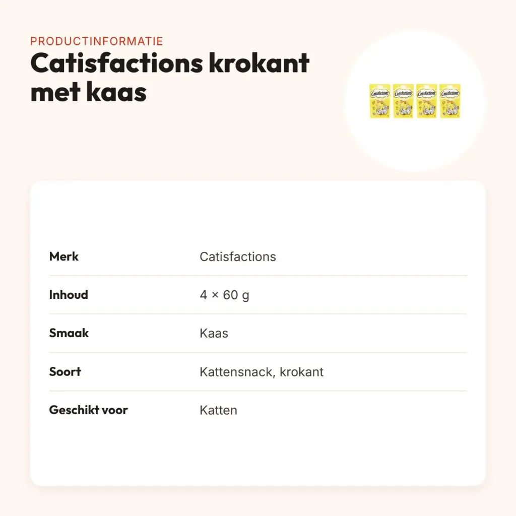 Catisfactions kattensnack krokant met kaas 60 g – multipack 4 stuks – productinformatie