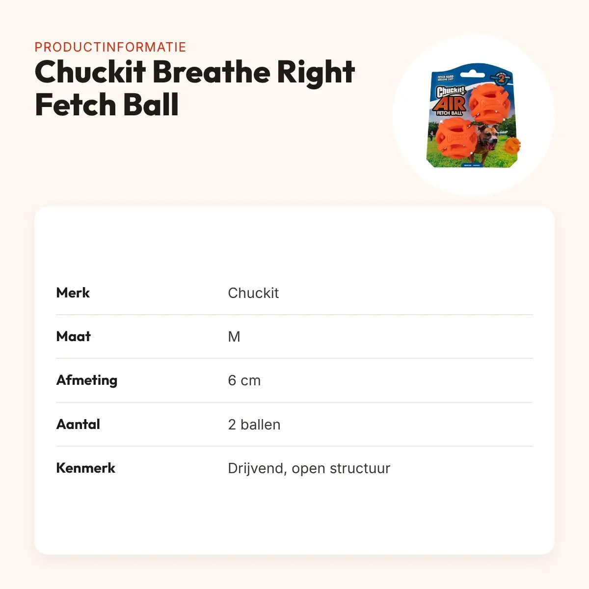 Chuckit Breathe Right Fetch Ball hondenbal M 6 cm – set van 2 – productinformatie