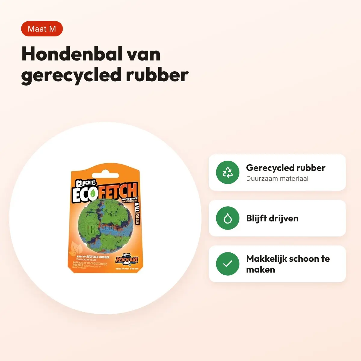 Chuckit Ecofetch Ball hondenbal M 6,4 cm – gerecycled rubber – voordelen