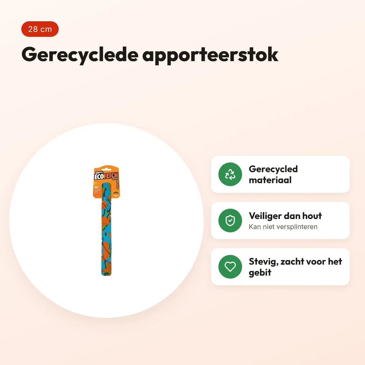 Chuckit Ecofetch Ultra Fetch Stick 28 cm – gerecycled apporteerstok – voordelen