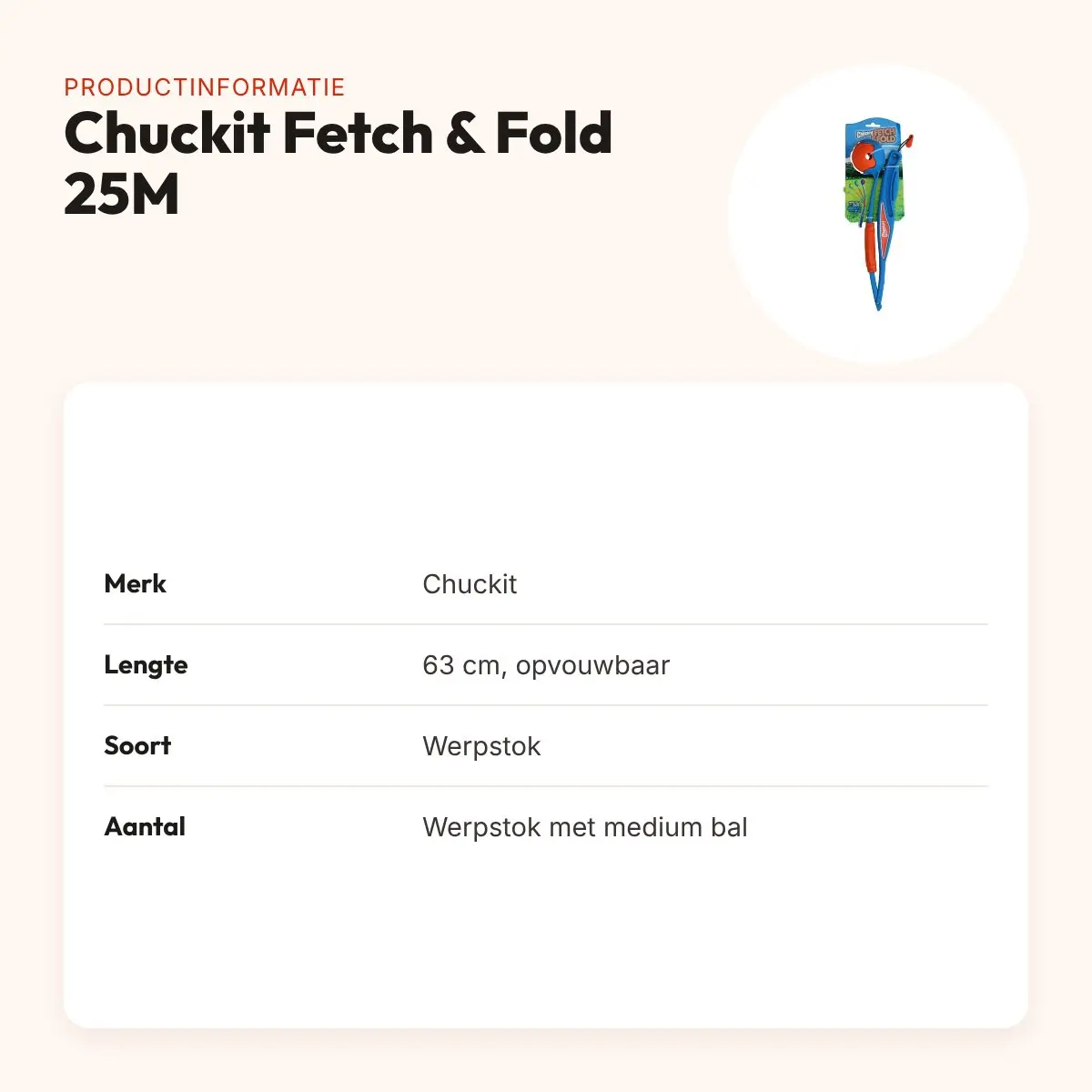 Chuckit Fetch & Fold 25M Launcher werpstok 63 cm – opvouwbaar, met bal – productinformatie