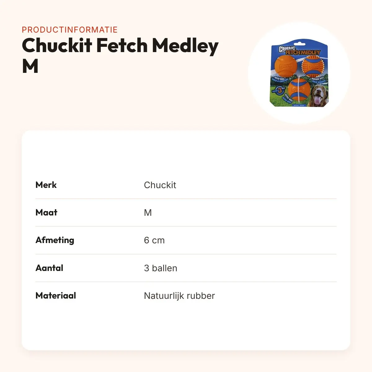Chuckit Fetch Medley Gen 3 hondenballen M 6 cm – set van 3 – productinformatie