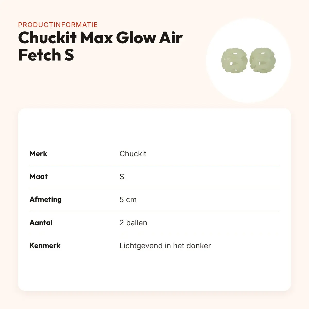 Chuckit Max Glow Air Fetch Ball hondenbal S 5 cm – set van 2 – productinformatie