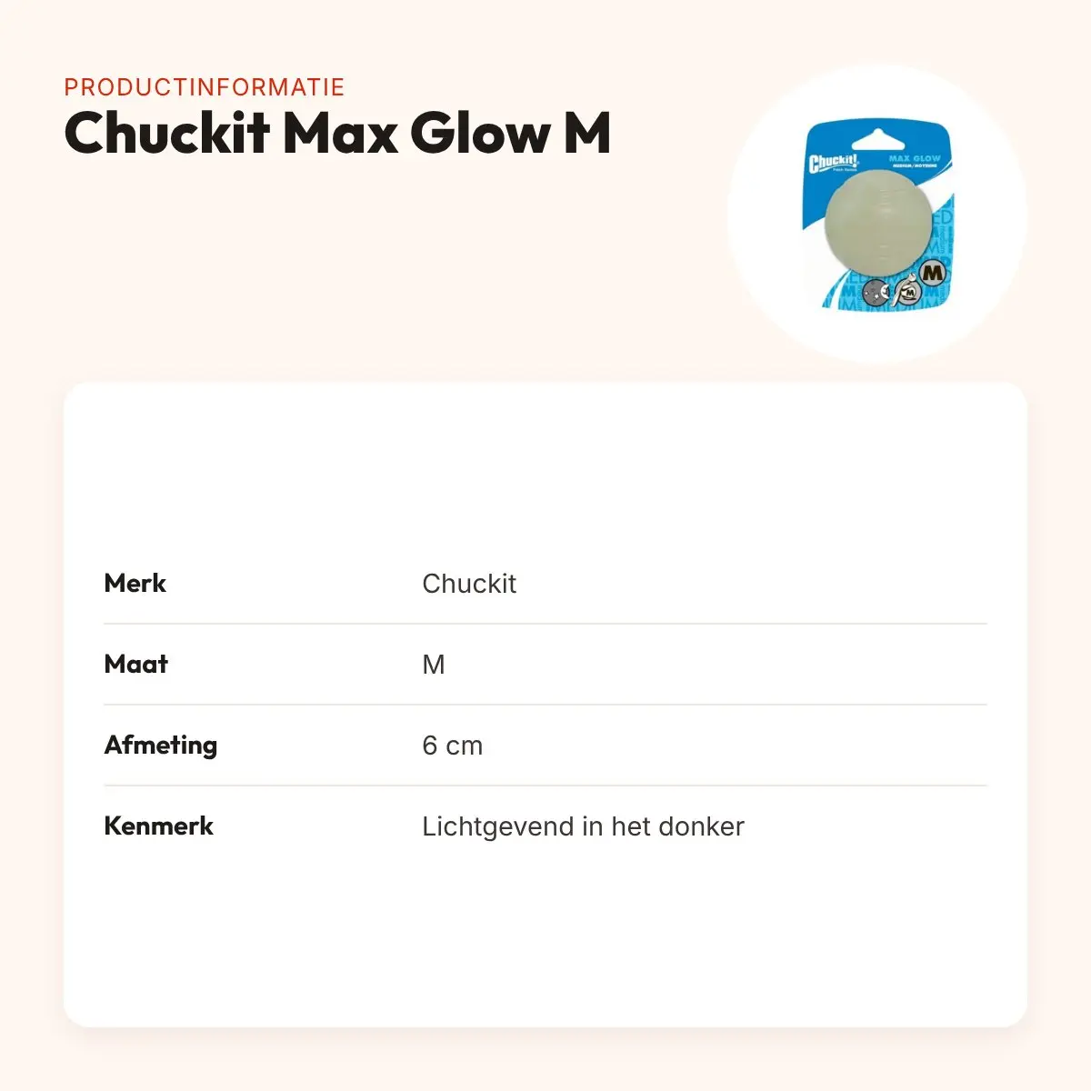 Chuckit Max Glow hondenbal M 6 cm – glow in the dark – productinformatie
