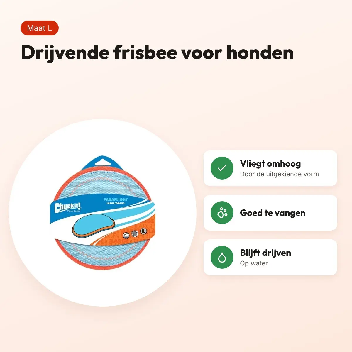 Chuckit Paraflight frisbee L 25 cm – drijvend hondenspeelgoed – voordelen
