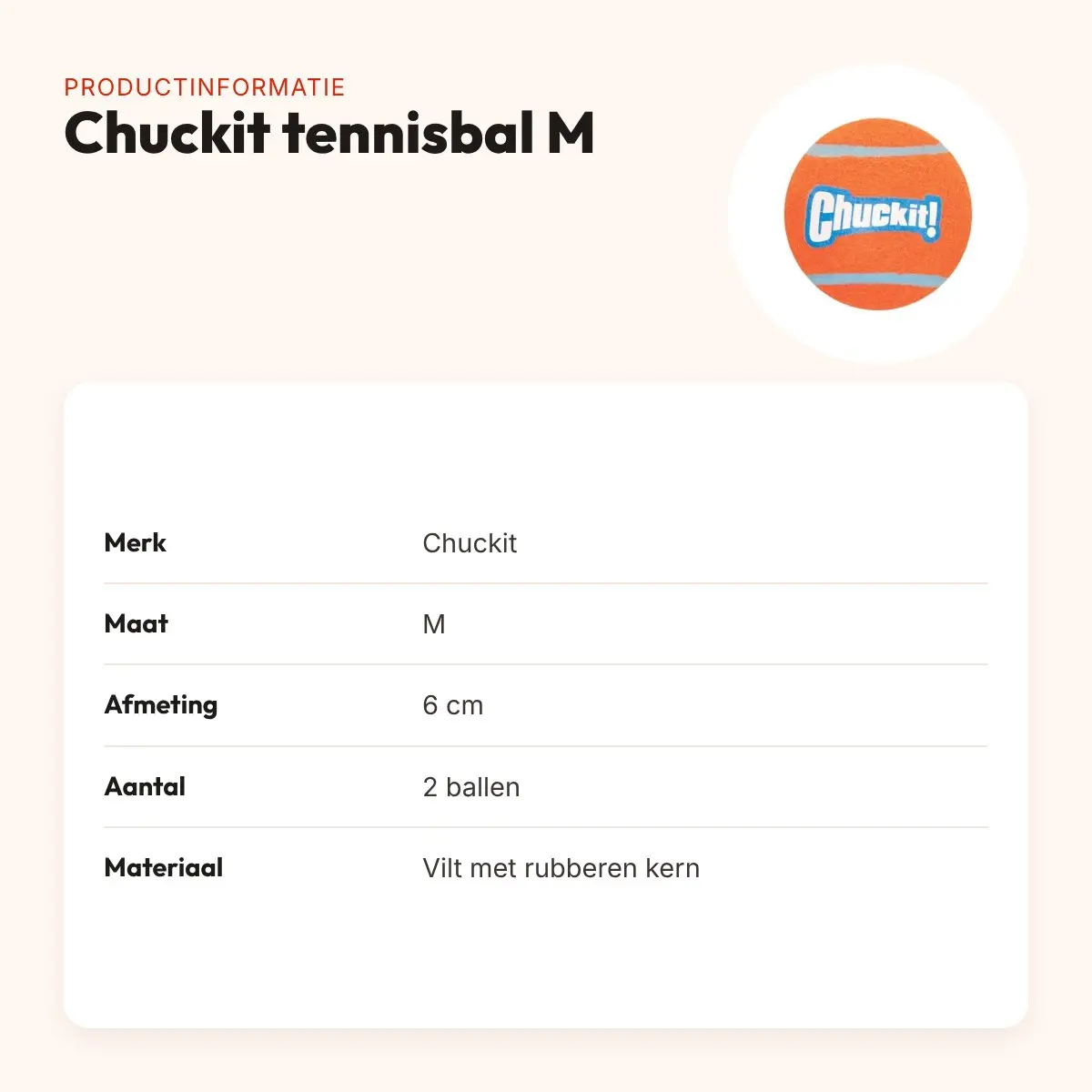Chuckit tennisbal M 6 cm – 2 stuks, niet-schurend vilt – productinformatie