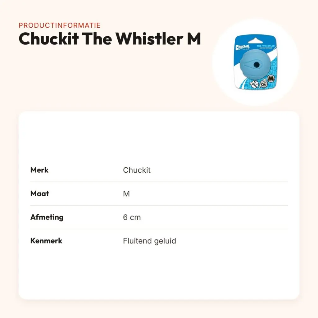 Chuckit The Whistler hondenbal M 6 cm – fluitend geluid – productinformatie
