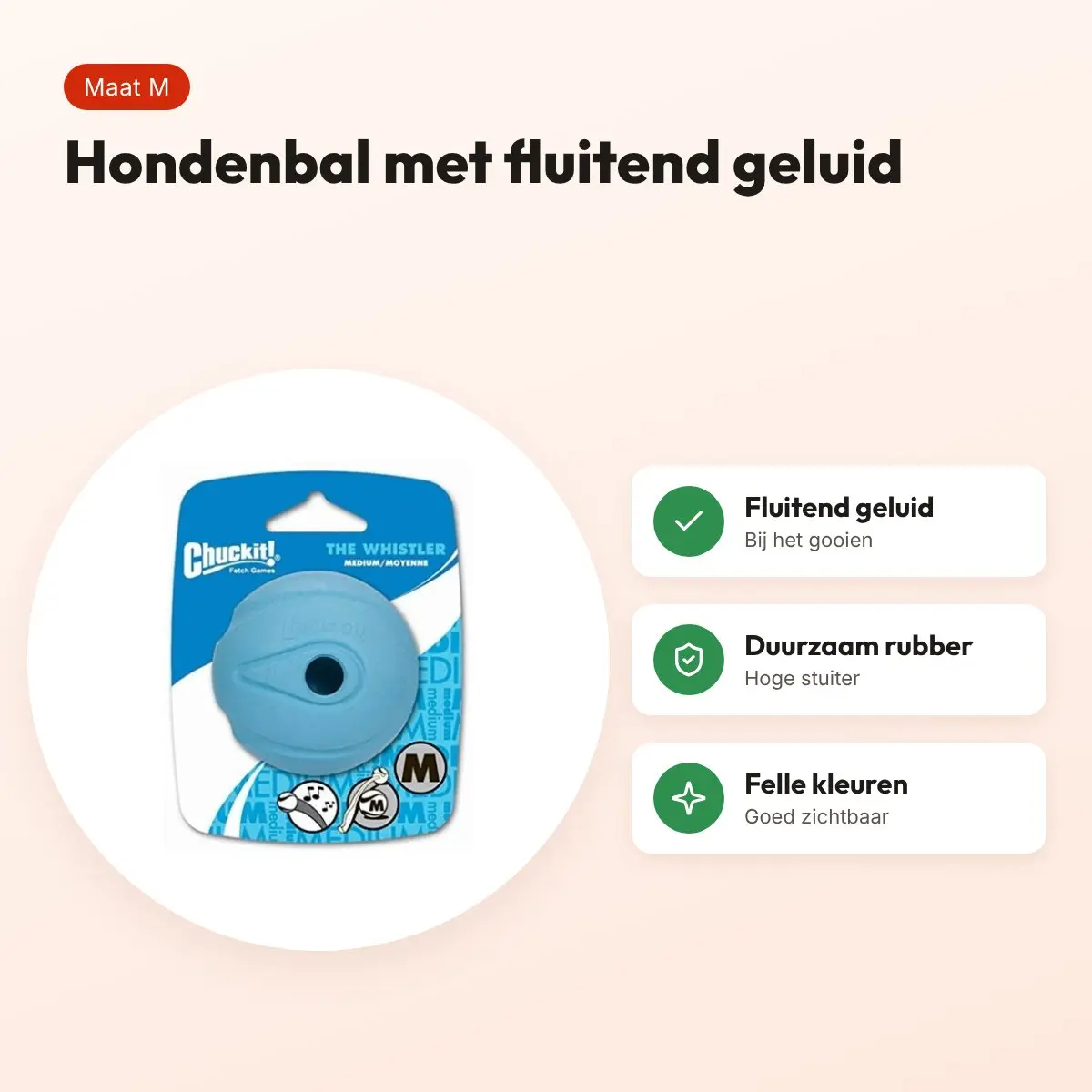 Chuckit The Whistler hondenbal M 6 cm – fluitend geluid – voordelen
