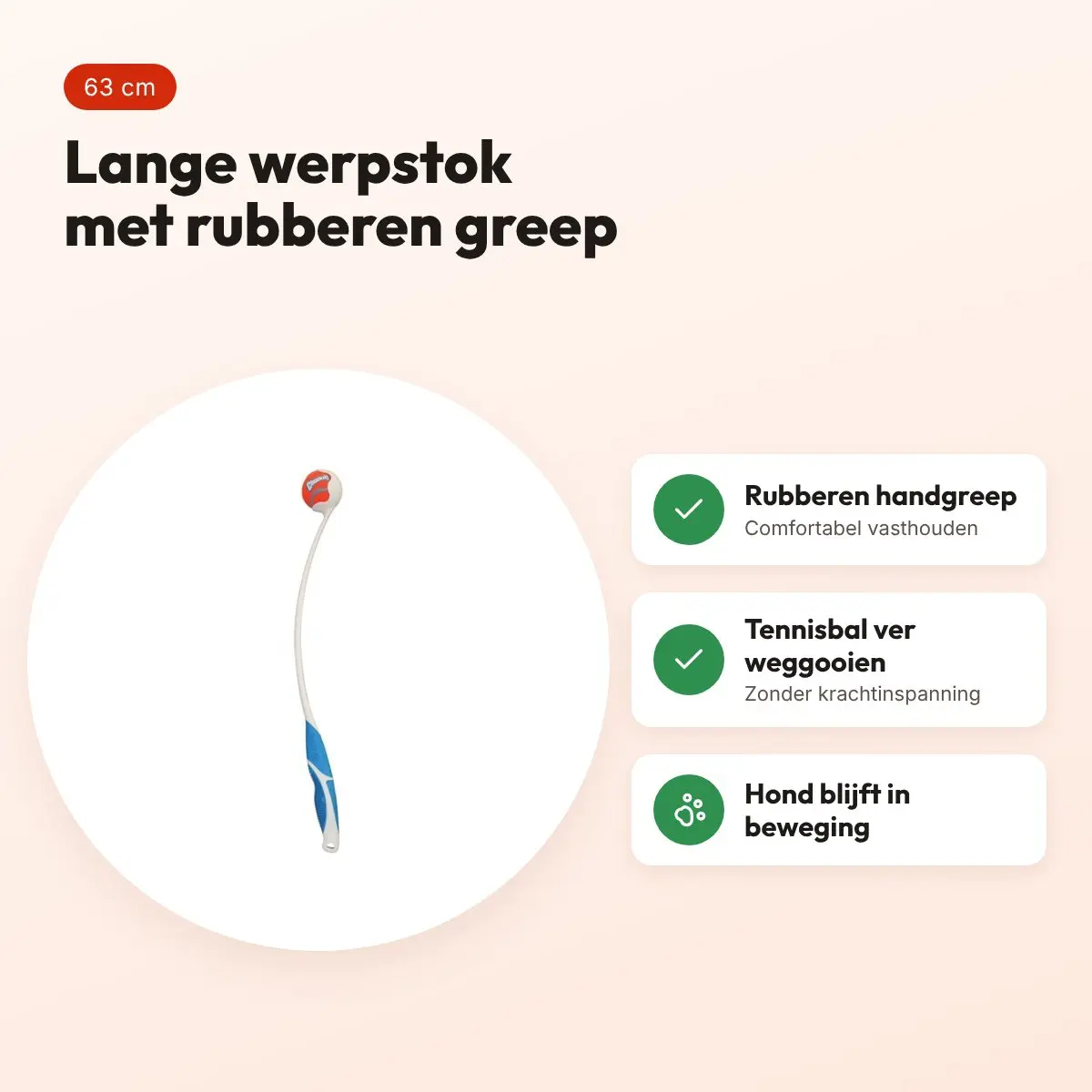 Chuckit werpstok 63 cm – lang, met rubberen handgreep – voordelen