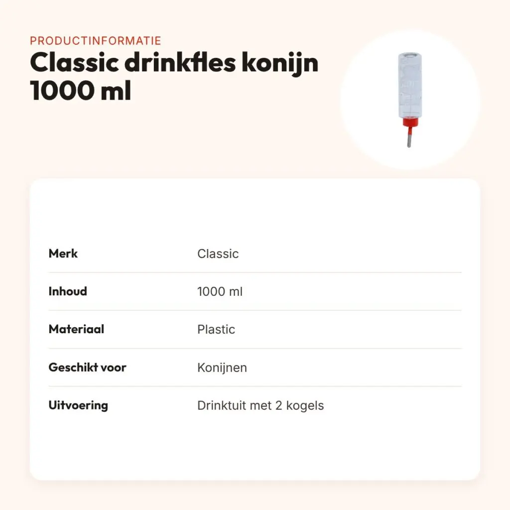 Classic drinkfles konijn 1000 ml – plastic met 2 kogels in de tuit – productinformatie