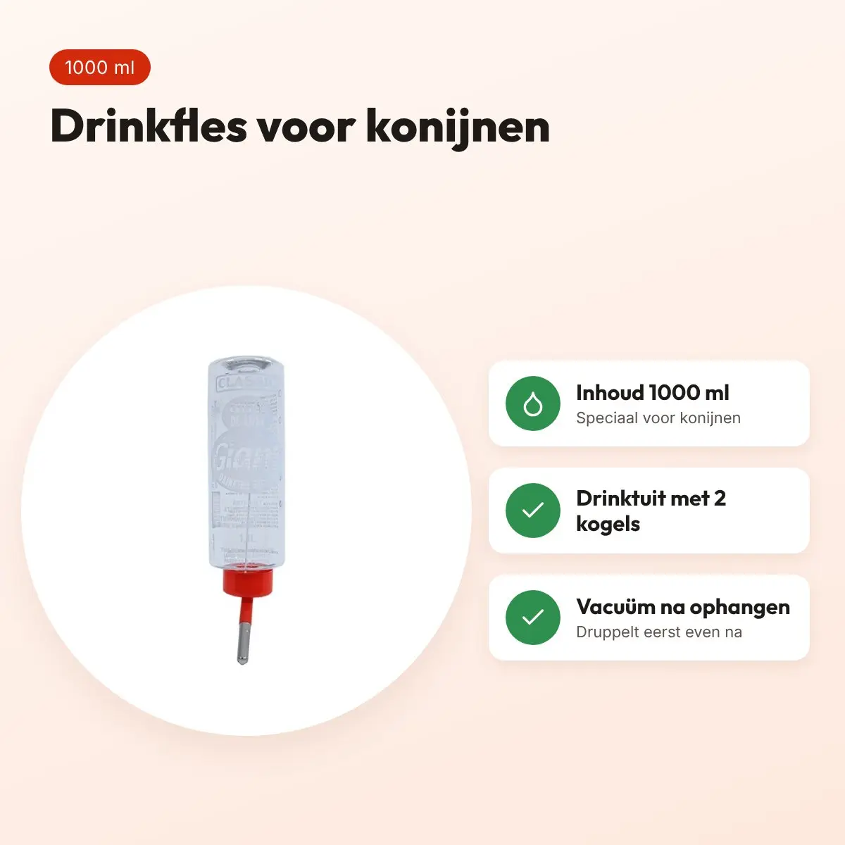 Classic drinkfles konijn 1000 ml – plastic met 2 kogels in de tuit – voordelen