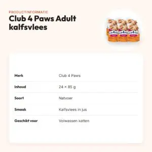 Club 4 Paws kattenvoer Premium Adult kalfsvlees in jus 24 x 85 g – productinformatie