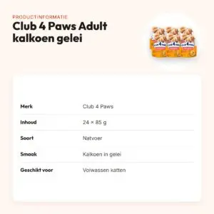Club 4 Paws kattenvoer Premium Adult kalkoen in gelei 24 x 85 g – productinformatie