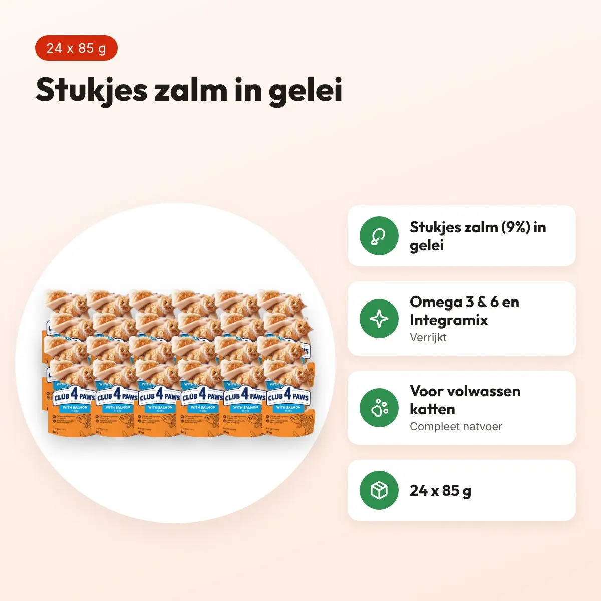 Club 4 Paws kattenvoer Premium Adult zalm in gelei 24 x 85 g – voordelen