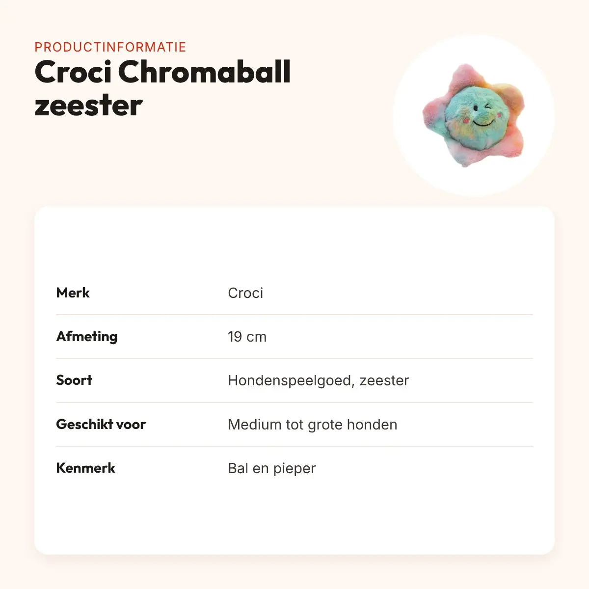 Croci Chromaball hondenspeelgoed zeester 19 cm – oceaanthema, met pieper – productinformatie