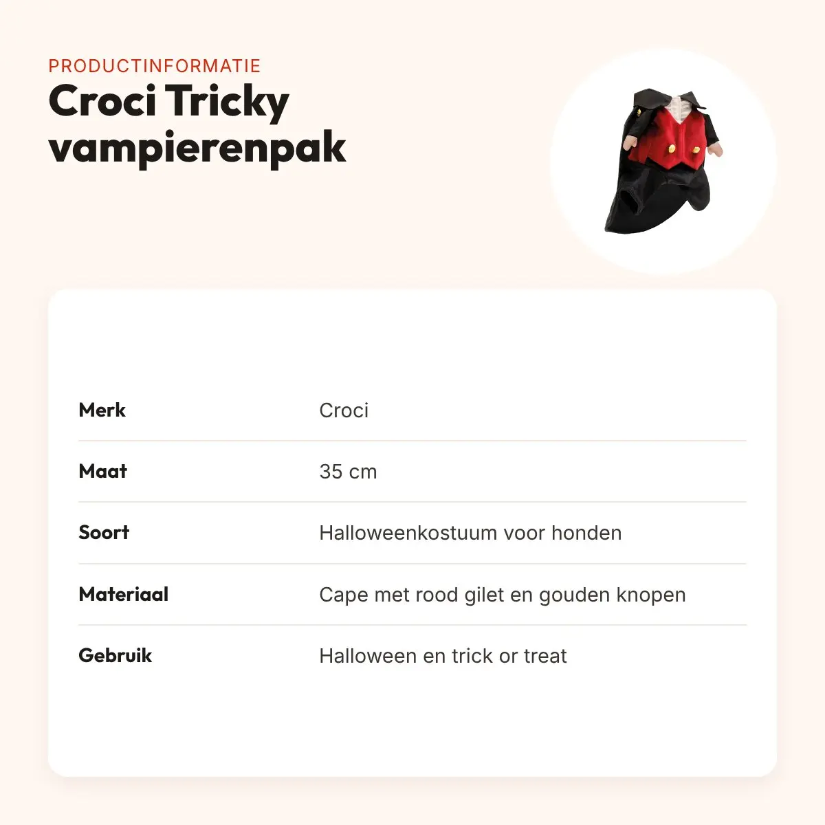 Croci Halloween vampierenpak Tricky voor honden 35 cm – met cape – productinformatie