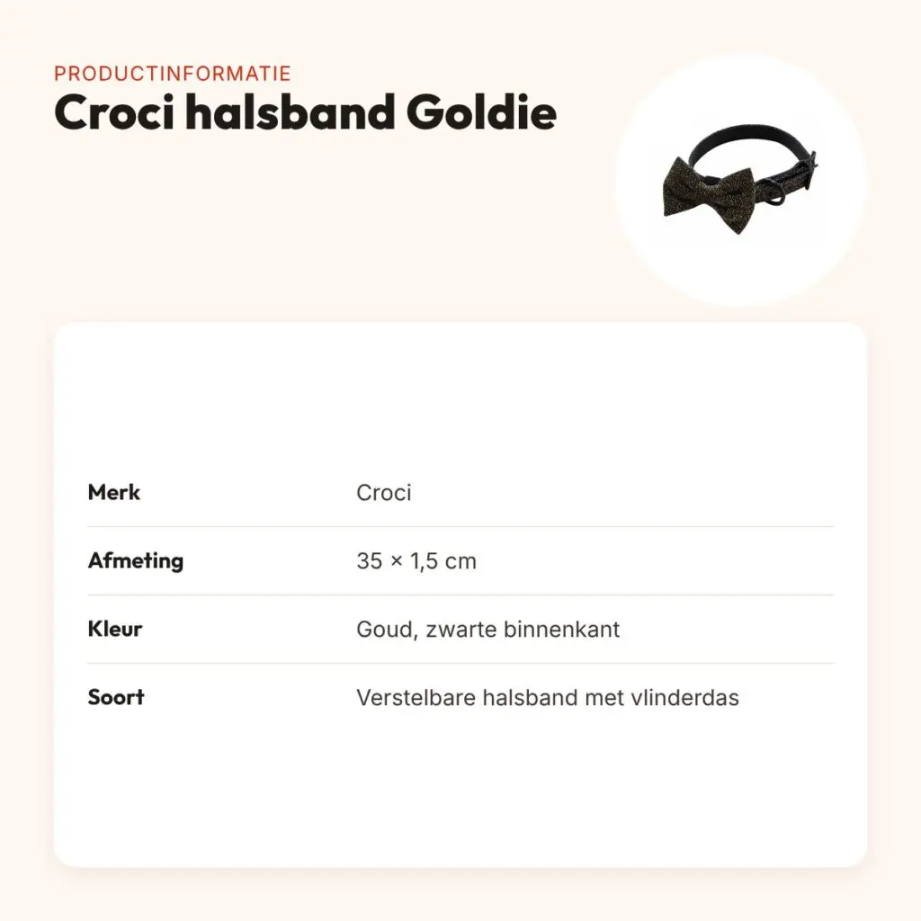 Croci halsband Goldie goud met vlinderdas 35 x 1,5 cm – productinformatie