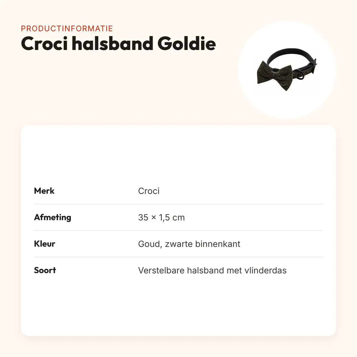 Croci halsband Goldie goud met vlinderdas 35 x 1,5 cm – productinformatie