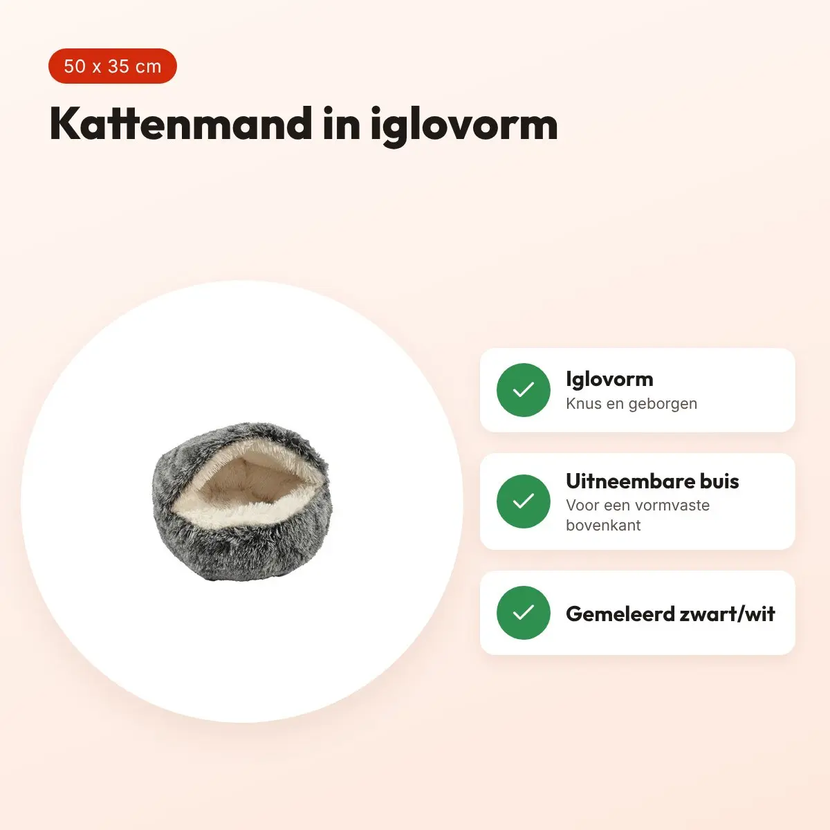 Croci kattenmand iglo gemeleerd zwart/wit 50 x 35 cm – voordelen